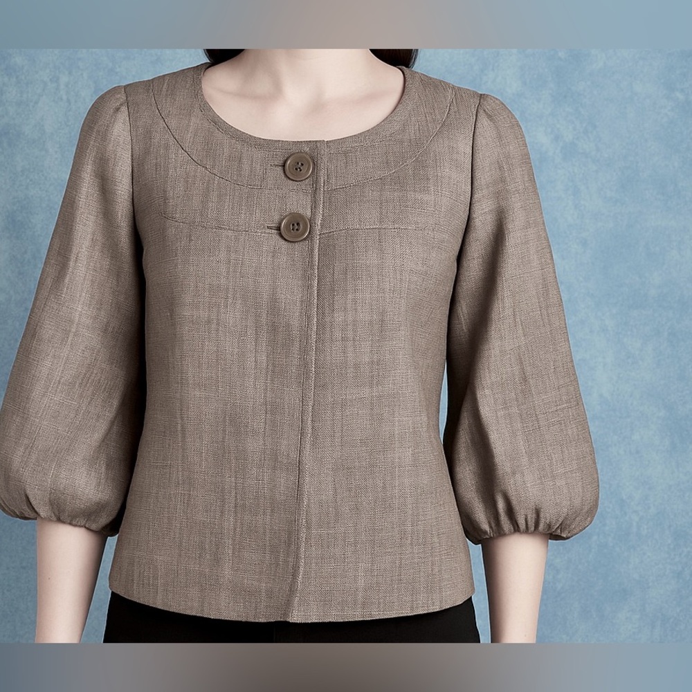 Banana Republic Wool Blend Basketweave Blazer Jacket Sz 4 Brown Puff Sleeve